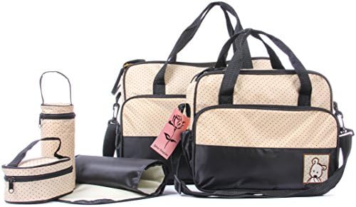 LamarBabyCare-5 pieces waterproof & Multifuntion diaper tote bag set with removable & adjustable crossbody shoulder strap,pad, Aluminum film keeps feeding bottle warm & more pockets