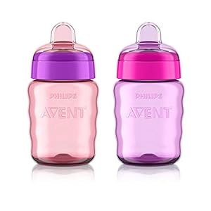 Philips AVENT My Easy Sippy Cup with Soft Spout and Spill-Proof Design, Pink/Purple, 9oz, SCF553/23 (Pack of 2)