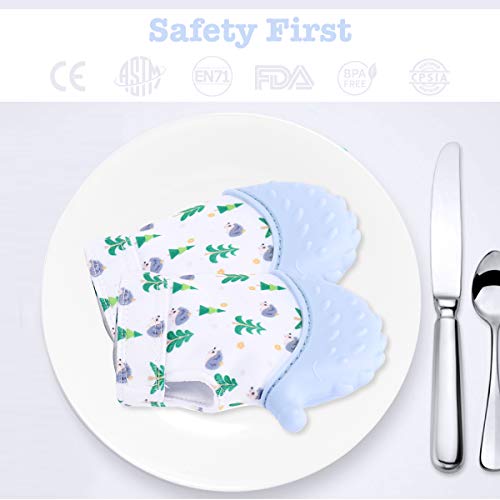 Prohapi Silicone Baby Teething Mitten, Self-Soothing Teether & Teething Pain Relief Toy Glove Plus Hygienic Travel Storage Pouch - Natural Remedy for Infant & Toddlers 3-6 Months (Blue Hedgehog 2 pcs) - Thumbnail 3
