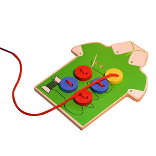 Morecome Children Beads Lacing Board Wooden Toys Toddler Sew On Buttons Toy (Green)