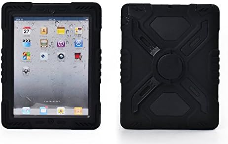 Ipad Mini 1/2/3 Case Plastic Kid Proof Extreme Duty Dual Protective Back Cover with Kickstand and Sticker for iPad Mini 1/2/3 - Rainproof Sand proof Dust-proof Shockproof (Black/black)