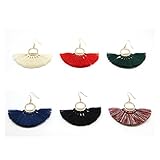 AMANT Bohemia Ethnic Tassels Earrings Fan Shape Tribal Fringe Boho Eardrop White Red Blue Black