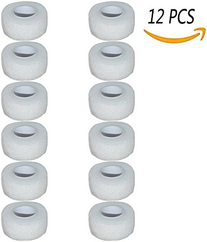 GouGou 12 Rolls Self-Adhesive Finger Tape First Aid Wrap Bandage Rolls Non-woven Ventilate Flexible for Finger Waist Elbow Ankle Support 1 in X 14.7 ft (White)