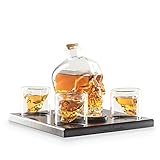 Royal Decanters Skull Shaped Glass Whiskey and Liquor Decanter Gift Set - Includes 4 Double Walled Skull Shot Glasses Also for Brandy Tequila Bourbon Scotch Rum -Alcohol Related Gifts for Dad (750ML)