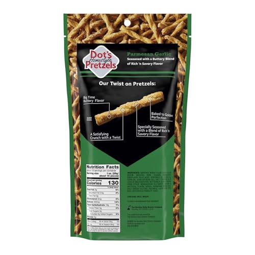 DOT’S HOMESTYLE PRETZELS PARMESAN GARLIC SEASONED PRETZEL TWIST SNACK, 16OZ GROCERY SIZED BAG