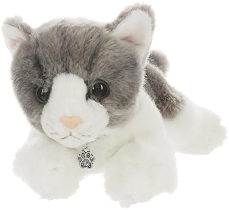 Bundle of Little Girl's Shiny Paw Print Necklace and Miyoni 8" Grey Tabby Cat