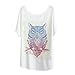Haogo Women's Owl Print Short Sleeve T-Shirt Tops White