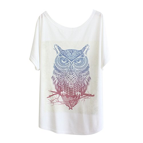 Haogo women s owl print short sleeve t-shirt tops white