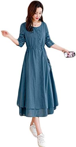 Amazon ディーハウ チュニックレディース リネン ロング ワンピース レディース ふんわり マキシ ワンピース ドレス 無地 リボン ベルト付き おしゃれ 大人 エレガント ブリーツフレア 通勤 カジュアル上品な質感 ワンピース チュニック 通販