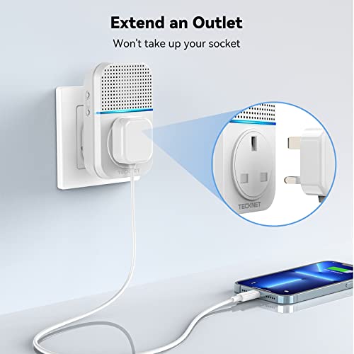 TECKNET Self-Powered Doorbell, Waterproof IP65 Twin Wireless Doorbell No Battery Required Push Button Plug Through Cordless Door Chime at 1300ft Range with 60 Chimes, 5-Level Volume & LED Light