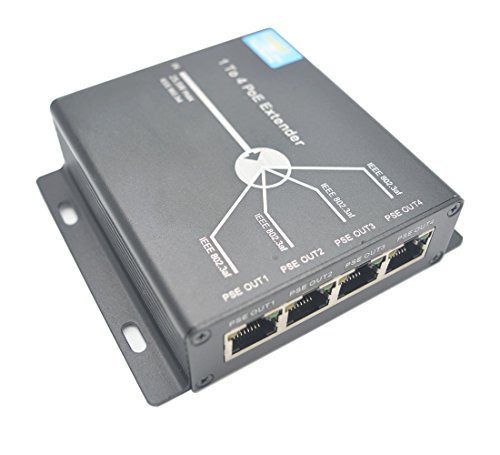 OdiySurveil(TM) 4-Port 10/100M IEEE802.3at (Power-in) to IEEE802.3af (Power-Out) PoE Extender for Ethernet/PoE Power