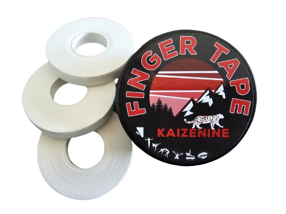 KAIZENINE Finger Tape White Cotton Sports Tape - 4 rolls 0.75cm x 10m Rock Climbing, Bouldering, BJJ, Gymnastics, Weightlifting and more - Injury Prevention - Protects Blisters (1 Pack 4 Rolls)
