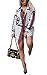 Women's Spring Autumn Fashion Casual Long Sleeve Ethnic Stripe Printed Button Down Basic Shirt Irregular Party Club Ribbed Dress White XXL