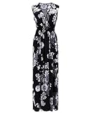 OUGES Women's V-Neck Sleeveless Pocket Casual Maxi Dress(Black-01,XL)