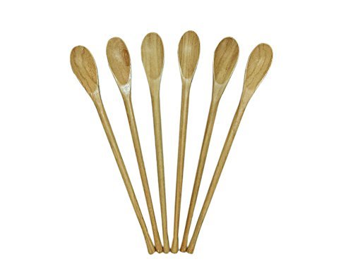 White Wood 8.5" Long Handle Coffee Tea Drink Bar Cocktail Stirrer Mixing Wooden Spoons, Set of 6
