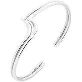 VN Jewelry Women’s Chic Sterling Silver Bangle Bracelet, Women’s Silver Cuff Wave Detail for Ladies