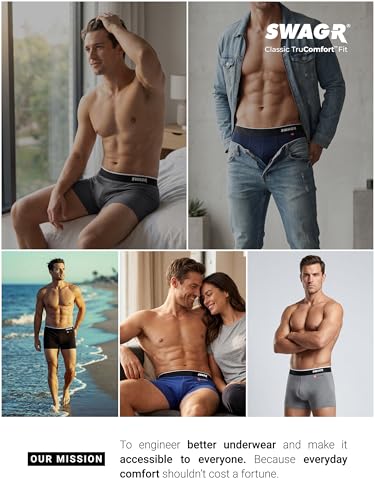 SWAGR 5 Pack Men's Super Combed Cotton Underwear Trunks | Classic TruComfort Fit | Powered by ZincShield Anti-Bacterial Tech | Aerflo Breathability | 4-way FlexStretch | SOXCO Style SG05