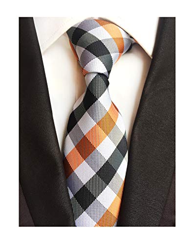 Men s white black orange wave plaid silk ties handmade …