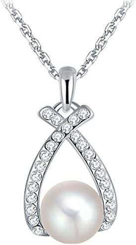 IXIQI Heart Love Pearl cross Pendant Necklace for Women Birthday Gifts Present Birthday 45cm Chain
