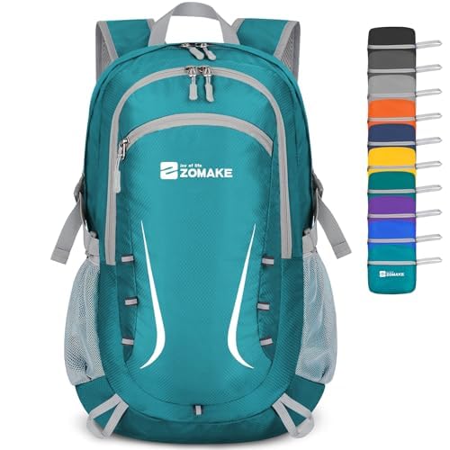 ZOMAKE Lightweight Foldable Backpack, 35L Packable Rucksack Folding Small Back Pack Foldaway Ultralight Daypack Collapsible for Women Men Travel Hiking Walking (Lake Green)