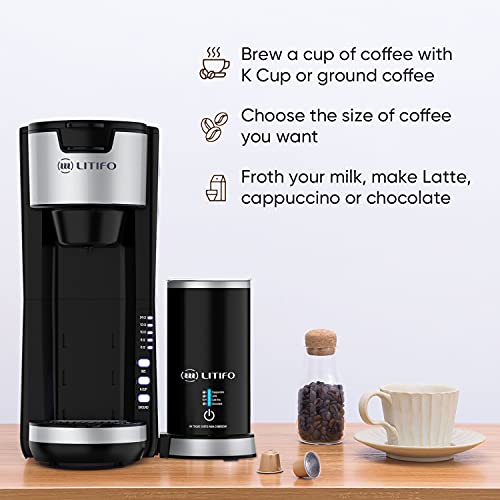LITIFO Single Serve Coffee Maker with Milk Frother, 6 In 1 Coffee