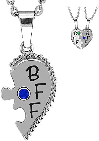 Stainless Steel Necklace w/Swarovski Birthstone BFF Heart Charm Right Half - September