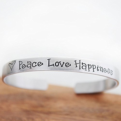 Peace Love Happiness Silver Cuff Bracelet for Women Heart Jewelry Mother’s Day Gifts Mom Best Friend