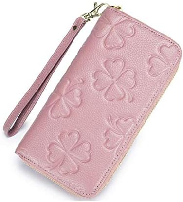 Evening Bag Long Bifold Wallet Genuine Leather Card Holder Zip Around Clutch Wallet Wristlet Purse for Women Party Handbag (Color : Pink)