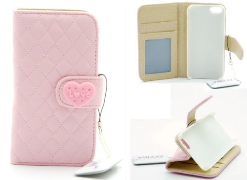 ZZYBIA IP5 QH Pink Leatherette Stand Case Card Holder Wallet for Apple Iphone 5 5s