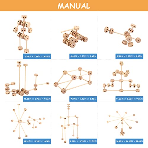 WODI Wooden Building Blocks，60 PCS Tiny Educational Natural Wood Stem Toys, DIY Wooden Blocks