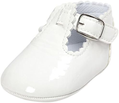 Fire Frog Baby Girls Mary Jane Burnish Pu Leather Bowknot Princess Prewalker Christening Baptism Crib Shoes (6-12 Months, White)