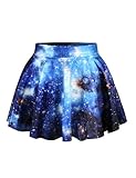 Womens Blue Galaxy Cosmos Digital Print Stretchy Flared Pleated Casual Mini Skirt Blue Galaxy One Size