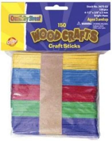 Creativity Street 150 Woodcrafts Wooden Craft Sticks. 6 Assorted Colors