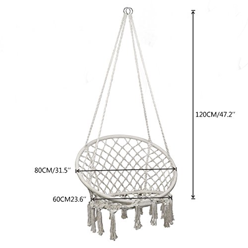 TOPWAY Hammock Chair Macrame Swing, 330 Pound Capacity, Hanging Chair with Cotton Rope for Indoor, Outdoor, Home, Patio, Deck, Yard, Garden