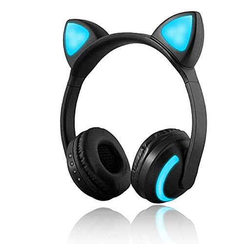 Cuffie sovrauricolari senza fili, con orecchie di gatto con luci LED in 7 colori luminosi, Bluetooth, stereo…