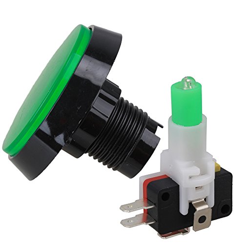 BQLZR Green LED Light Lamp 60mm Dia Big Round Arcade Video Game Player Push Button Switch Pack of 5