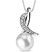 PEORA Freshwater Cultured White Pearl Ribbon Pendant Necklace in Sterling Silver, 8.5mm Round Button Shape, with 18 inch Chain