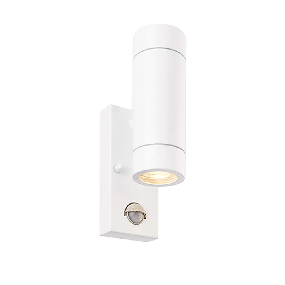 Saxby Palin Outdoor Lights with Built-in PIR – Outside Lights Mains Powered – GU10 LED Compatible Outdoor Wall Lights – Up Down Outside Lights – IP44 Rated Wall Light, Gloss White