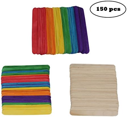 Colored Wood Craft Sticks 6inch - Qntry DIY Popsicle Stick Fan Handles for Crafters Teachers and Students(Pack of About 150pcs)