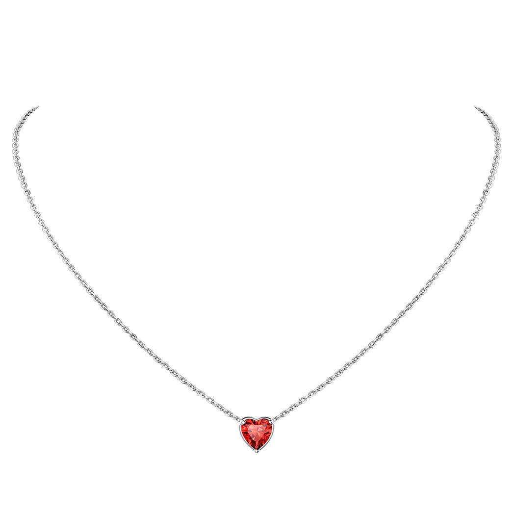 Suplight Red Ruby Heart Necklace, Dainty Birthstone Jewelry 925 Sterling Silver Birth Stone Necklesses July Birthstone Women Necklace Pendant — image 1