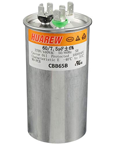 HUAREW 60+7.5 uF ±6% 60/7.5 MFD 370/440 VAC CBB65 Dual Run Start Round Capacitor for Condenser Straight Cool or Heat Pump Air Conditioner or AC Motor and Fan Starting: Industrial & Scientific