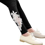 LOCOMO Women Girl Lace Crochet Floral Flower Pattern Pant Legging FFT153BLKWHT