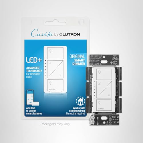 Lutron Caseta Original Smart Dimmer Switch (Lutron Smart Hub Required), for LED Lights, 150 Watt, Single-Pole/3-Way, No Neutral Required, PD-6WCL-WH, White - View 14