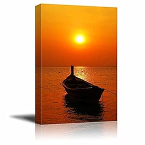Canvas Prints Wall Art - Longtail Boat in Sunset | Modern Wall Decor/Home Decoration Stretched Gallery Canvas Wrap Giclee Print. Ready to Hang - 12" x 18"