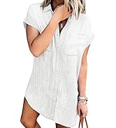 Zilcremo Women Summer Short Sleeve Denim Shirt Dress Jean Dresses Button Down Shirts Top Chambray...