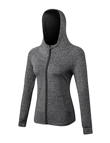 DZRZVD Womens Active Running Yoga Workout Sports Long Sleeve Full-Zip Jacket Grey Large