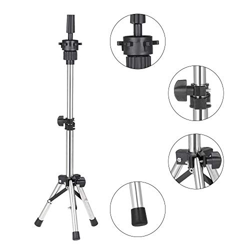 Hairdressing Tripod Stand Holder,❤️❤️Maonet Adjustable Stainless Steel Durable Wig Head Stand Mannequin Tripod Hairdressing Training Holder (M, White)