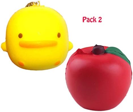 Kayoon 2PCS of 7CM/2.75" Cute Squishy Yellow Duck and 7CM/2.75" Slow Rising Squishy Red Apple Kids Toy Charm Home Decoration