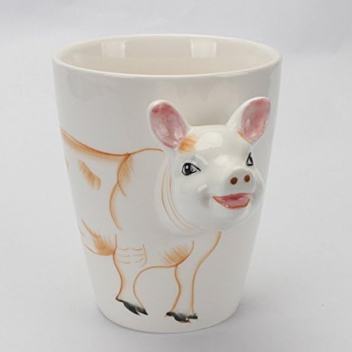 Novelty Funny Hand Painted Coffee Mug - Pig 3D Handle Handmade Large 15 oz Porcelain Tea Cup Unique Ideal Gifts