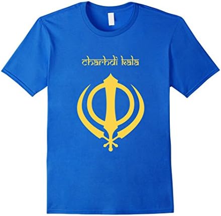Mens Charhdi Kala-Sikhism Khanda-Punjabi Deg Teg Fateh T-shirt Large Royal Blue